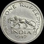 Scarce 1 Rupees 1947 Gem UNC Bombay Mint Coin