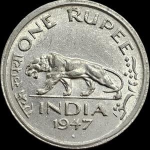 Scarce 1 Rupees 1947 Gem UNC Bombay Mint Coin