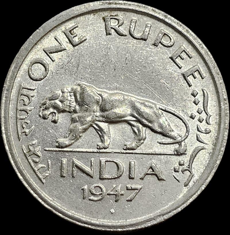 Scarce 1 Rupees 1947 Gem UNC Bombay Mint Coin