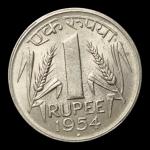 1 Rupees 1954 Bombay Mint Rare UNC Coin