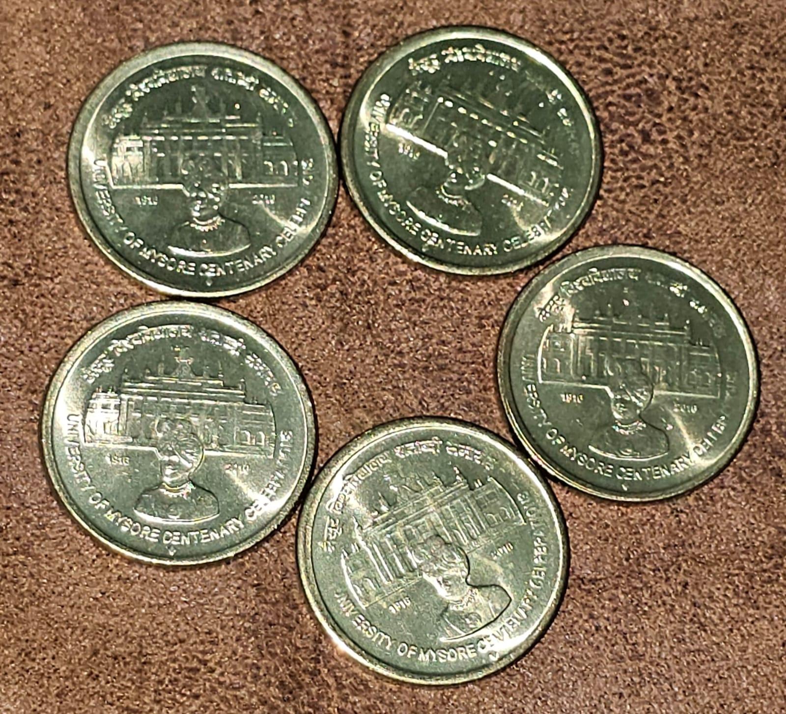 5 Rupees Mysore University Gem UNC Bombay Mint 5 Coins