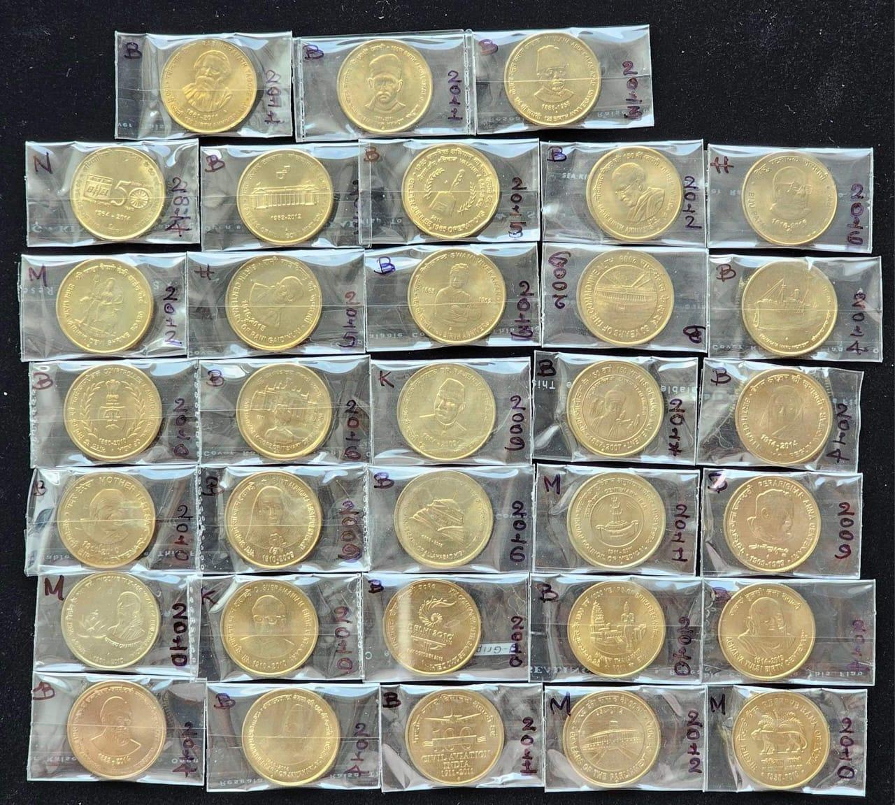 5 Rupees Commemorative set of 33 Gem UNC Coins