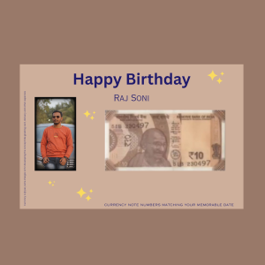 10 Rupees Currency Note with your birth-date and photo in a card packing