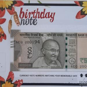 500 Rupees currency note matching your birthdate with birthday cover