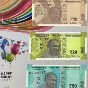 10-20-50 Rupees currency note combo matching your birthdate with birthday cover