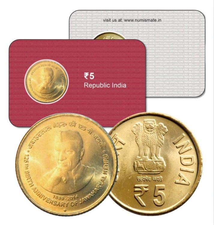 125th Brith Anniversary of Jawaharlal  Nehru ATM card Rs.5 (Pvt)