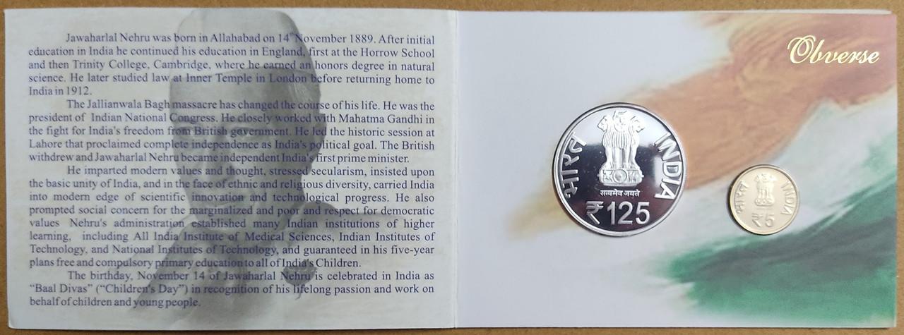 125th Birth Anniv.of Jawaharlal Nehru Rs.125 Rs.5 (Proof Set)