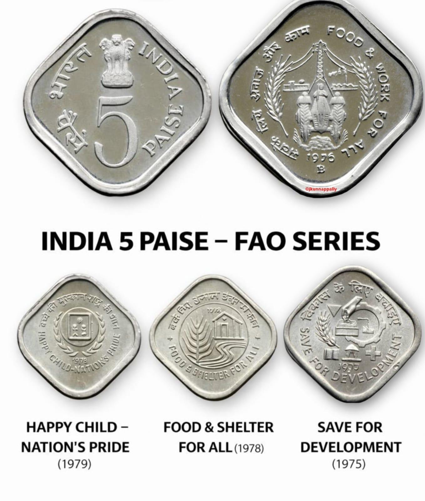 5 PAISE COMMEMORATIVE SET OF 4 UNC COINS