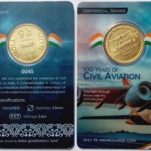 100 Years of Civil Aviation India  ATM card Rs.5 (Pvt)