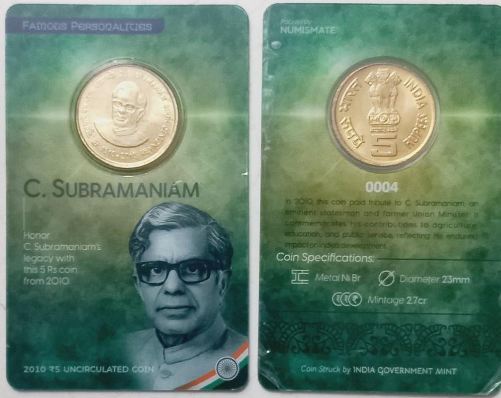 C Subramaniam Brith Centenary ATM card Rs.5 (Pvt)