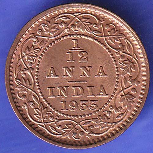 BRITISH INDIA 1933 1/12 ANNA GEORGE VI COPPER COIN SK601