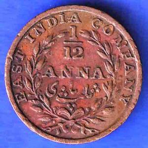 East India Company 1835 1/12 Anna Copper Coin ANH3301