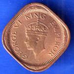 BRITISH INDIA 1943 GEORGE VI 1/2 ANNA RARE COIN HSK1