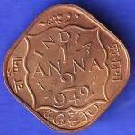 BRITISH INDIA 1942 GEORGE VI 1/2 ANNA RARE COIN HSK301
