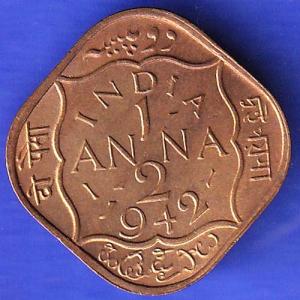 BRITISH INDIA 1942 GEORGE VI 1/2 ANNA RARE COIN HSK301