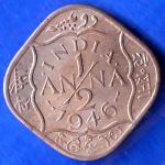 British India 1946 George VI King 1/2 Anna Coin ANH251