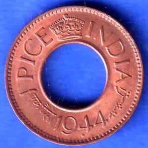 British India 1944 Lahor mint One Pice copper coin SK822