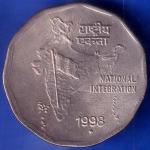 Republic India 1998 BOMBAY Mint National Integration 2 Rupees Coin ANH1014