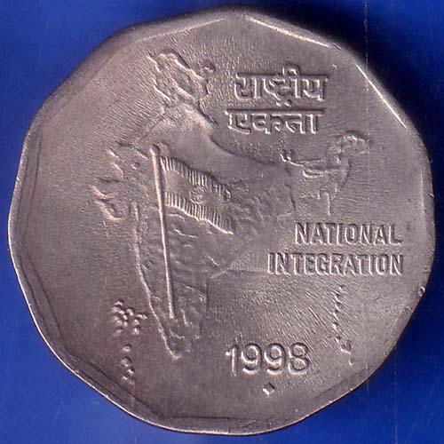 Republic India 1998 BOMBAY Mint National Integration 2 Rupees Coin ANH1014