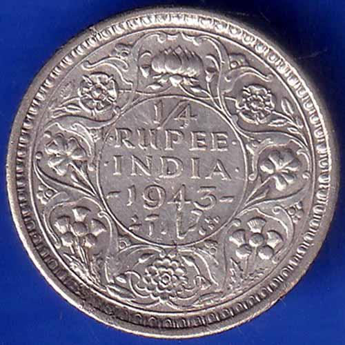 British India 1943 George Vi King Quarter Rupee Coin ANH1366