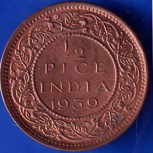BRITISH INDIA 1939 GORGE V KING  HALF PICE COPPER COIN ANH1462
