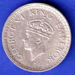 BRITISH INDIA 1944 LAHORE MINT GEORGE VI 1/4 RUPEE BEAUTIFUL SILVER COIN HSK165