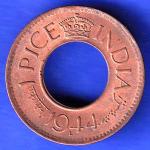 British India 1944 Lahor mint One Pice copper coin HSK414