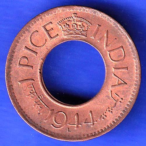 British India 1944 Lahor mint One Pice copper coin HSK414