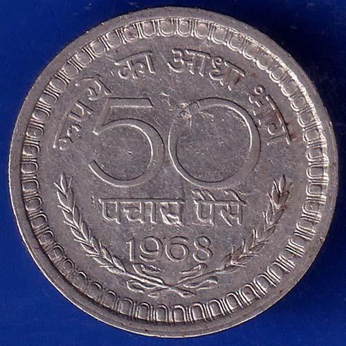 Republic India 1968 Calcutta Mint 50 Paise Rare Coin ANH366
