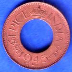 British India 1945 Lahore Mint George VI King 1 Pice Copper Coin SK970