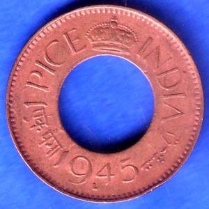 British India 1945 Lahore Mint George VI King 1 Pice Copper Coin SK970