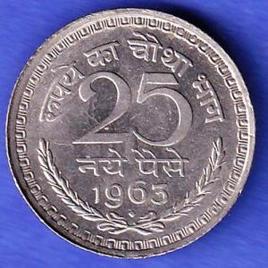 Republic India 25 Paisa 1963 BOMBAY MINT Coin HSK962