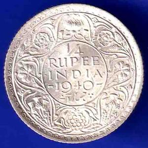 BRITISH INDIA 1940 george vi  1/4 RUPEE SILVER COIN HSK126