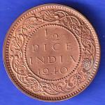 BRITISH INDIA 1940 1/2 PICE GEORGE VI COPPER COIN HSK416