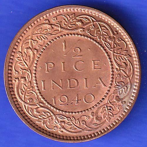 BRITISH INDIA 1940 1/2 PICE GEORGE VI COPPER COIN HSK416