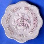 Republic India 1982 Hyderabad Mint World Food Day 10 Paise Coin ANH3106