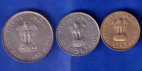 Set of 3 coins republic India 1 rupee, 50 paisa 20 paisa coins ANH1367