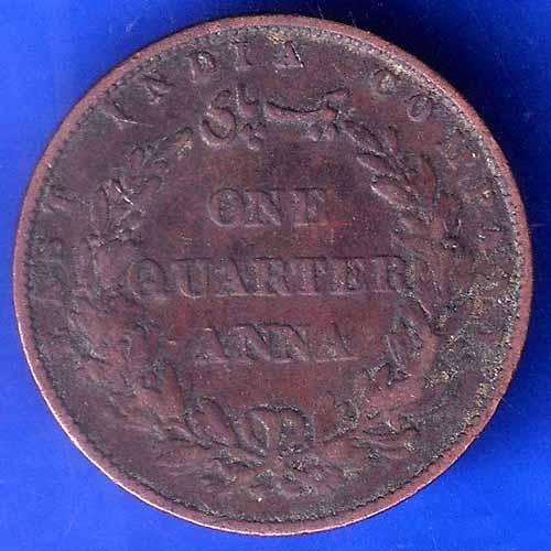 Inverted die axis East India Company 1838 One Quarter Anna Coin ANH1413