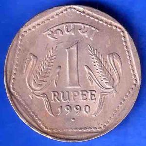 REPUBLIC INDIA 1990 BOMBAY MINT ONE RUPEE COIN ANH2911