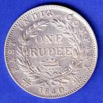 EAST INDIA COMPANY 1840 CONTINIOUS LEGEND VICTORIA QUEEN 1 RUPEE SILVER COIN HSK466
