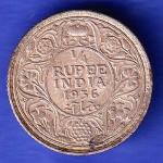 British India 1936 George V 1/4 Rupee Silver coin SK572