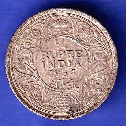 British India 1936 George V 1/4 Rupee Silver coin SK572