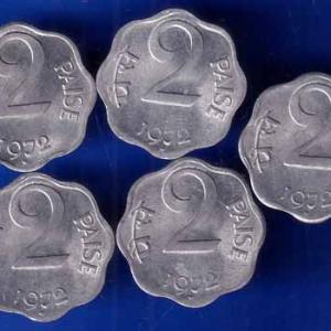 SET OF 5 : REPUBLIC INDIA 1972 TWO PAISA HYDRABAD MINT COINS ANH1515