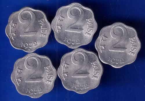 SET OF 5 : REPUBLIC INDIA 1972 TWO PAISA HYDRABAD MINT COINS ANH1515