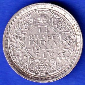 British India 1944 George VI Bombay Mint 1/4 Rupee Coin ANH3262