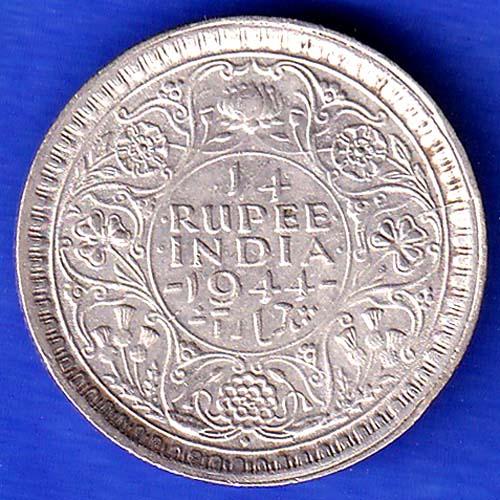 British India 1944 George VI Bombay Mint 1/4 Rupee Coin ANH3262