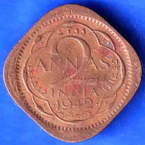 BRITISH INDIA 1942 GEORGE VI 2 ANNAS COIN ANH3117