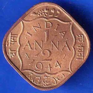 UNC British India 1944 George VI King Half Anna Coin ANH3121