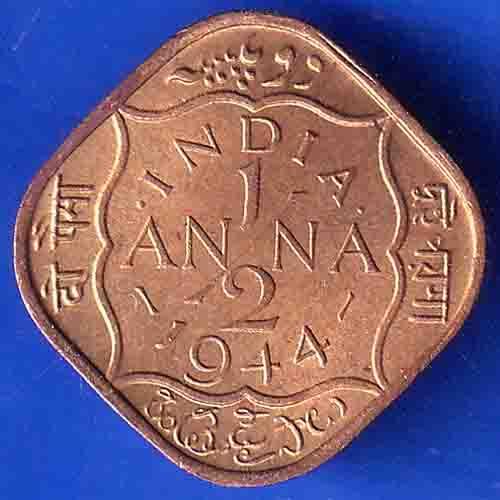 UNC British India 1944 George VI King Half Anna Coin ANH3121