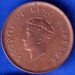 BRITISH INDIA 1939 GORGE VI KING ONE QUARTER ANNA COPPER COIN ANH764